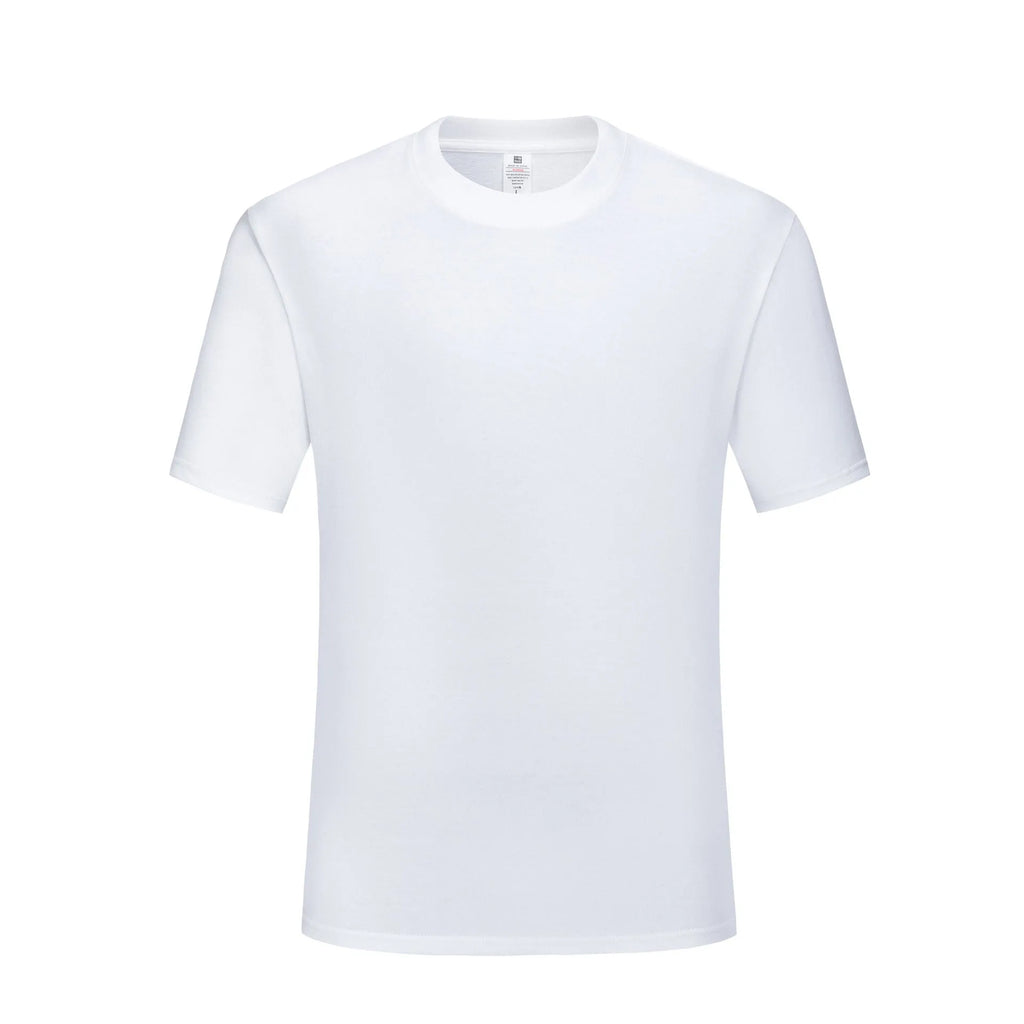Men's black and white loose fit cotton T-shirt showing round neck design and casual summer styling