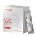 Two bottles of anti-aging dietary supplement drink containing nicotinamide riboside and resveratrol.
