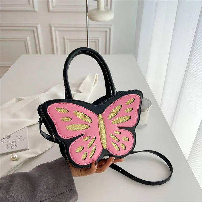 Women's square crossbody bag in PU leather with contrast detailing, shown in black, blue, pink, and white colour options