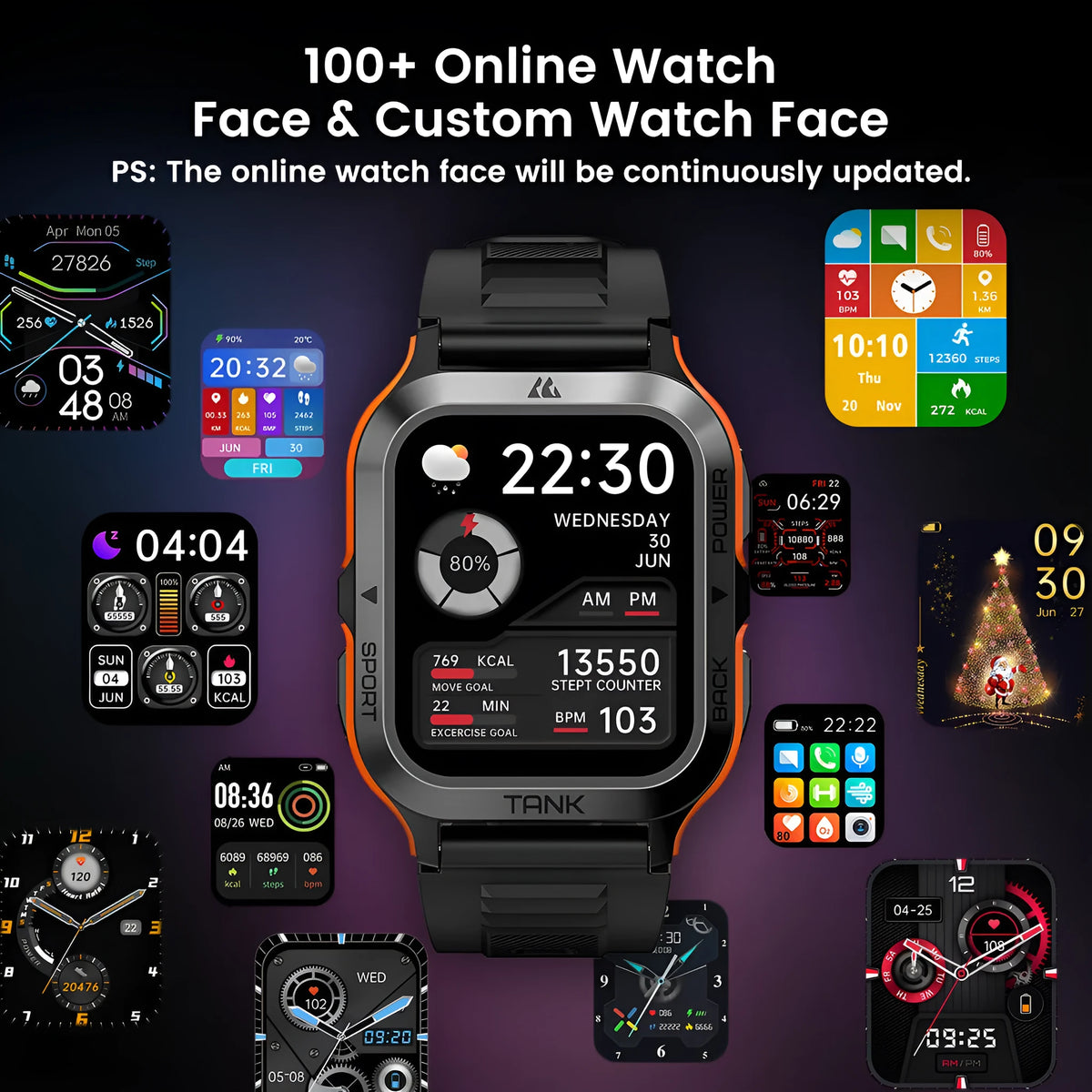 Waterproof smart watch with 1.85 inch IPS screen, Bluetooth calling, 22 mm strap, Black Orange Red options