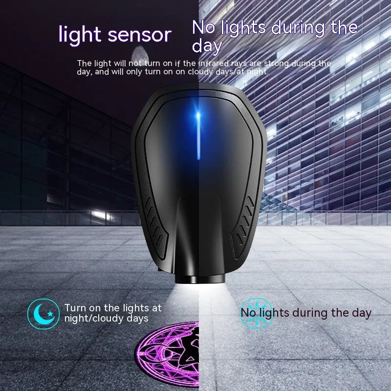 F2 rechargeable wireless car welcome light in black with ABS plastic housing