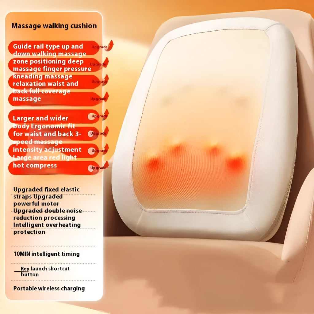 Walking massage cushion with cotton cloth cover, three gear strength settings, infrared physiotherapy, and wireless charging for neck back and waist