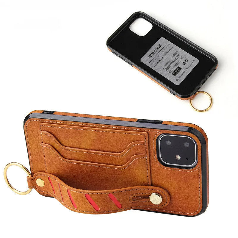 Imitation leather phone case for iPhone in retro solid colour texture with a leather grain finish shown in black
