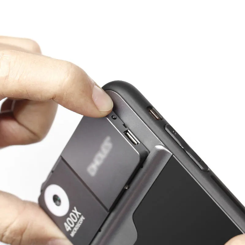 Black silver 400X mobile phone microscope lens with aluminium alloy case for iPhone.