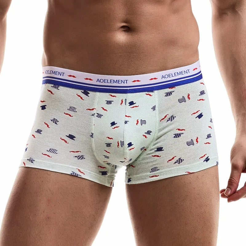 Printed men's underwear in grey with mid-waist waistband, cotton blend fabric, size L to 3XL