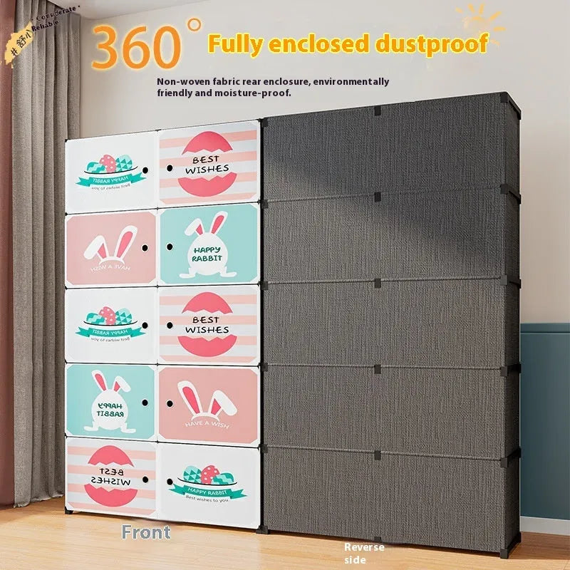 Black and white PP grid storage cabinet with door, modular floor unit for living room