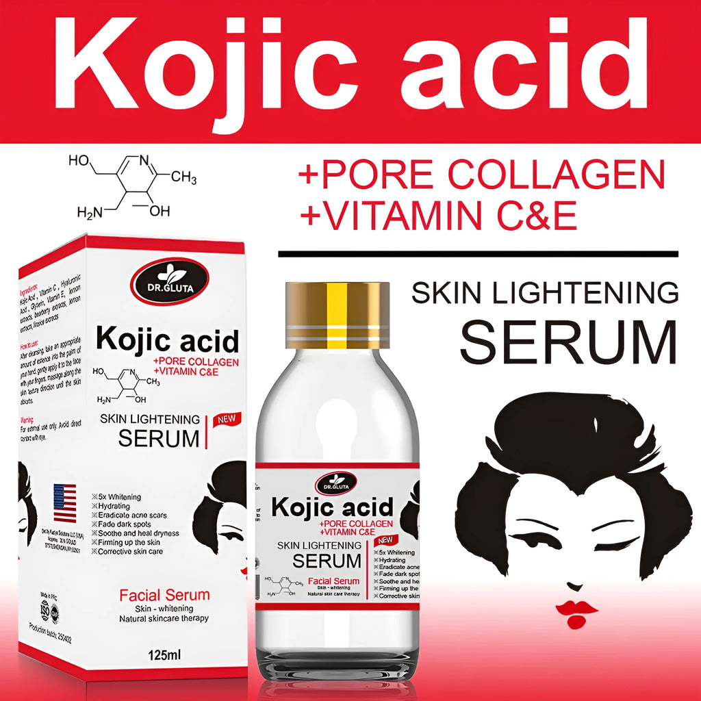 125ml kojic acid serum bottle for skin lightening, uneven skin tone and dull skin, natural skin care therapy