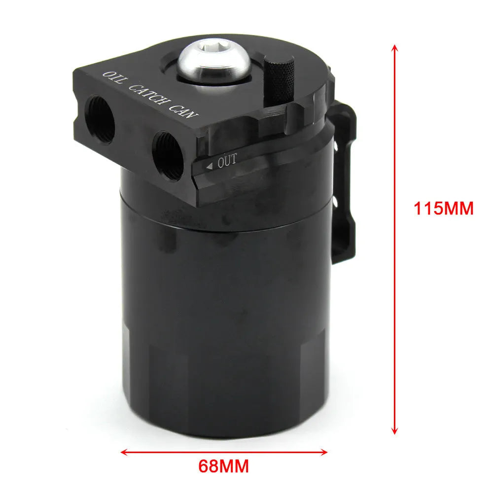 Car modification aluminium alloy engine oil breather pot in red, blue, black, and silver colours.