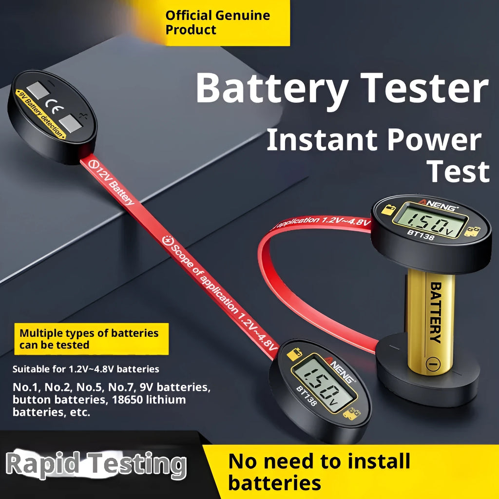 BT138 digital display battery detector with magnetic backing on a table