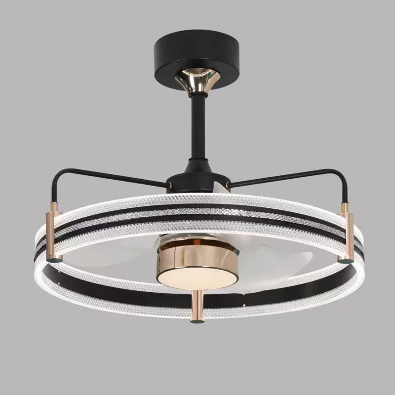 60cm diameter ceiling fan light with remote control showing black and gold finish options