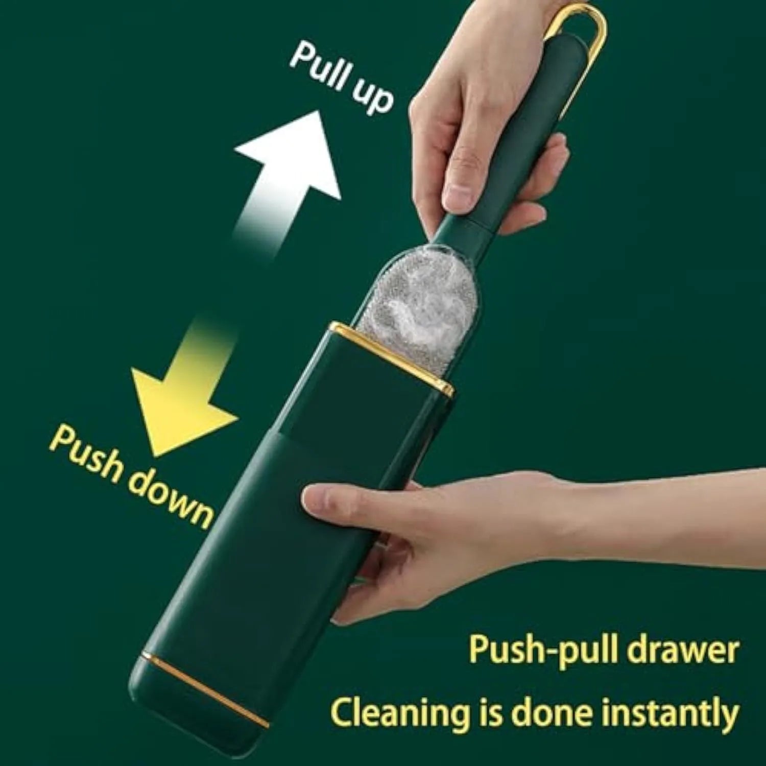 Blue, green, and white pet hair remover brush with a storage box base.
