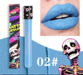 Halloween matte lip gloss in skull test tube packaging showing DR160 colour options