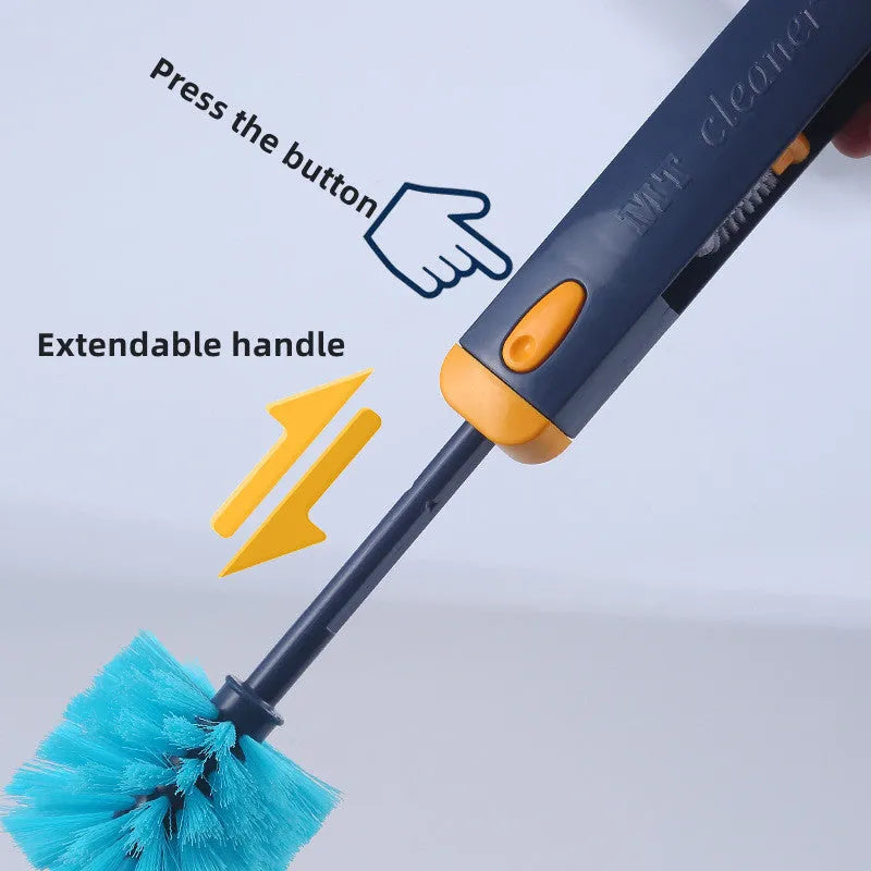 Blue and grey 4-in-1 bottle gap cleaner brush with U-shaped silicone head and multiple cleaning attachments