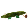 Green plush alligator cat toy with plant-based materials and peppermint scent for oral care