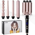 Rose gold negative ion hair curler with five interchangeable curling tubes and LCD display