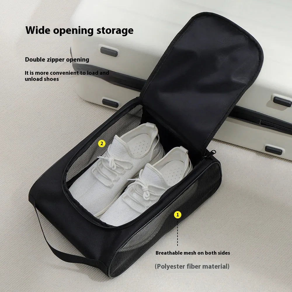 Portable Oxford cloth shoe bag in black, blue or rose red with large capacity and optional half mesh breathable design