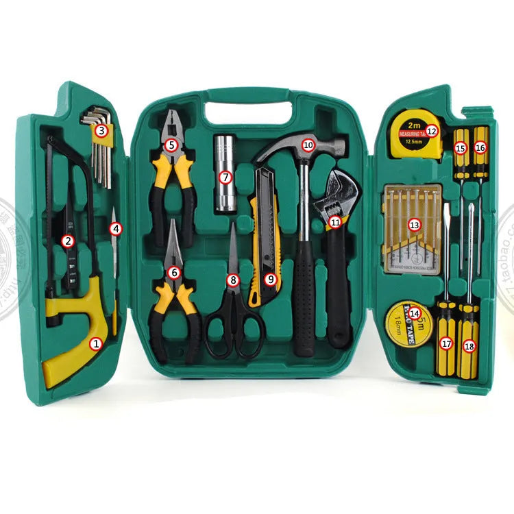 27-piece car emergency tool kit with malleable iron tools in a portable tool box for dual-use home and car maintenance