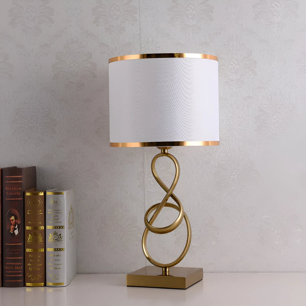 Bedside table lamp with electroplated imitation copper finish, button switch, 220V, shown in white or red with EU US UK AU plug options