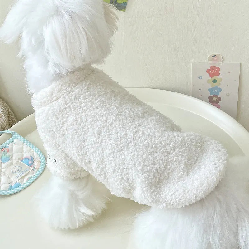 A brown double-sided cloud velvet thickened jacket for a small dog, shown from the side.