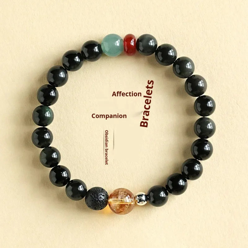 Chinese style obsidian yellow tower crystal agate jade bracelet with 8mm or 10mm bead options
