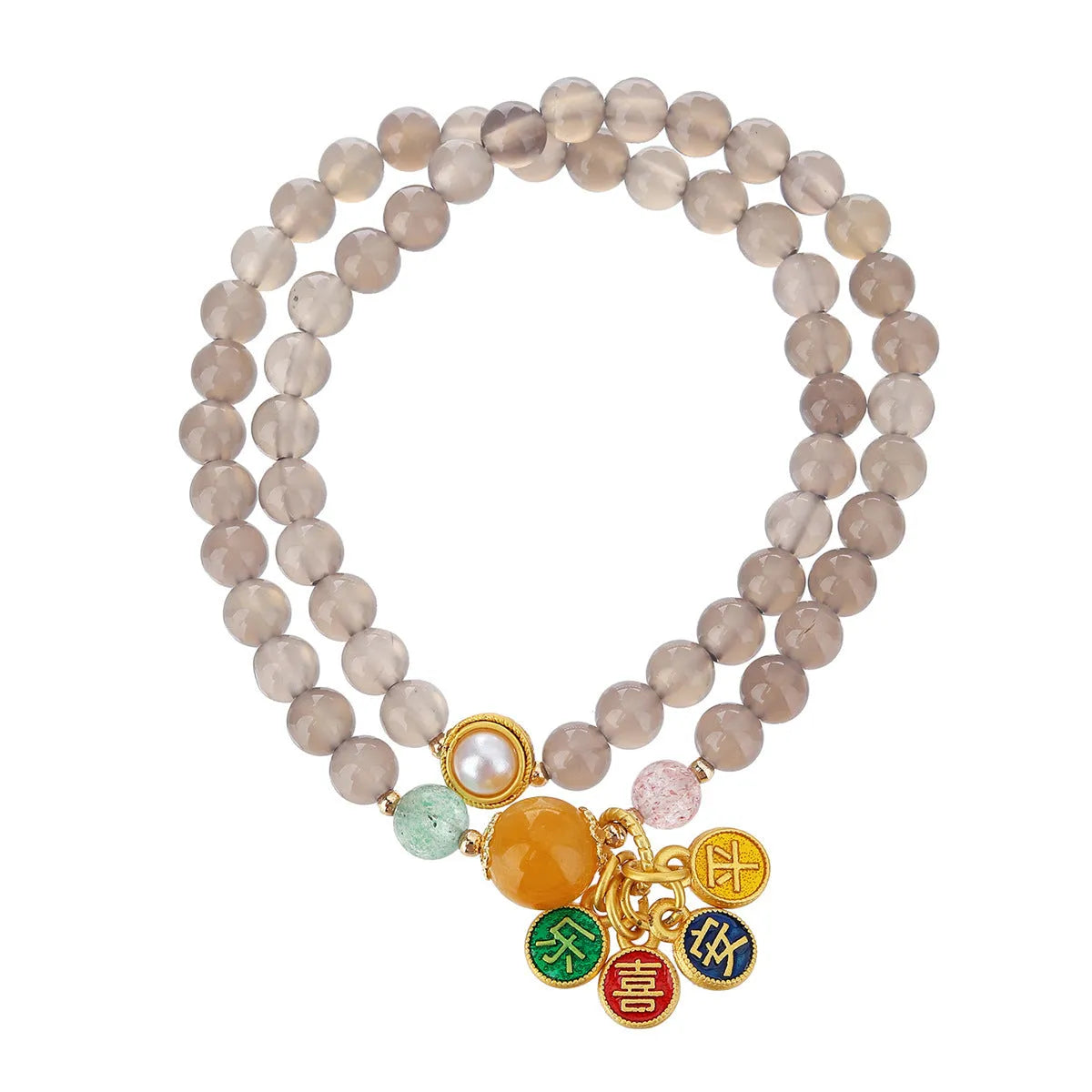 Natural grey agate bracelet with two circles and safe and happy design for women