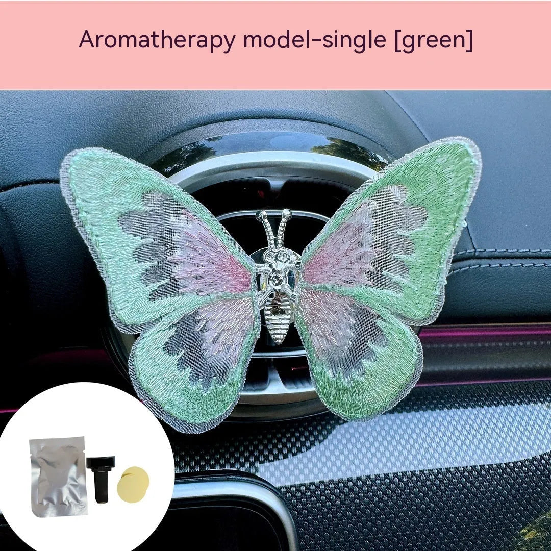 Embroidered butterfly fabric decoration for car air vent or dashboard in multiple colour options
