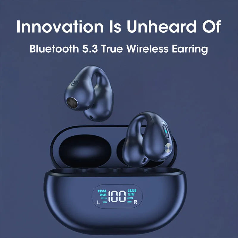 Bone conduction Bluetooth headset with ear clip design in black, white, or khaki colours