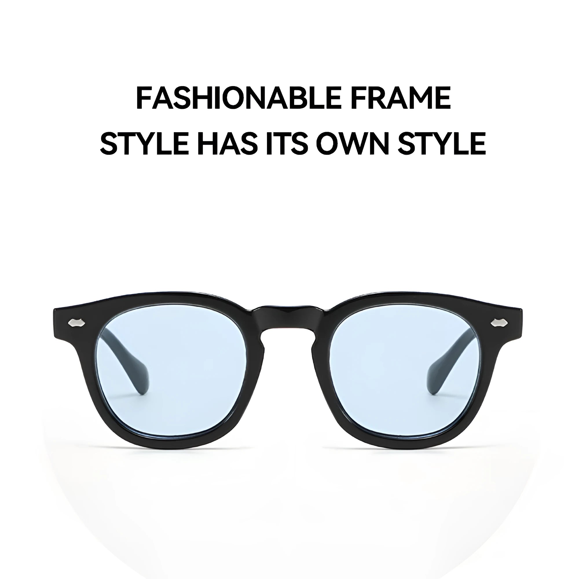 Simple round rim retro sunglasses with plastic frame on a solid background.
