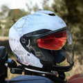 Men's motorcycle half helmet with double visor and ABS shell, sizes M to 3XL, multiple colours