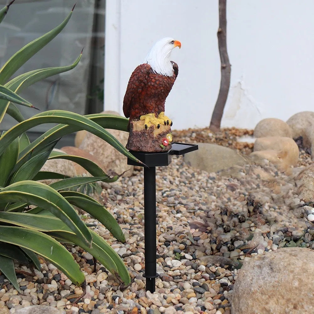 Solar resin eagle lawn lamp for outdoor garden decoration, 43.8cm tall, IP44 weatherproof, with sunlit solar panel
