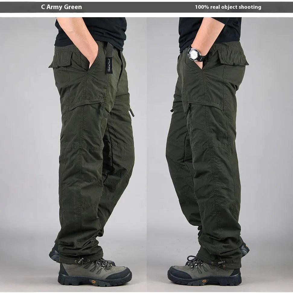 Men's loose-fit stone wash work overalls with a thick brushed lining in army green