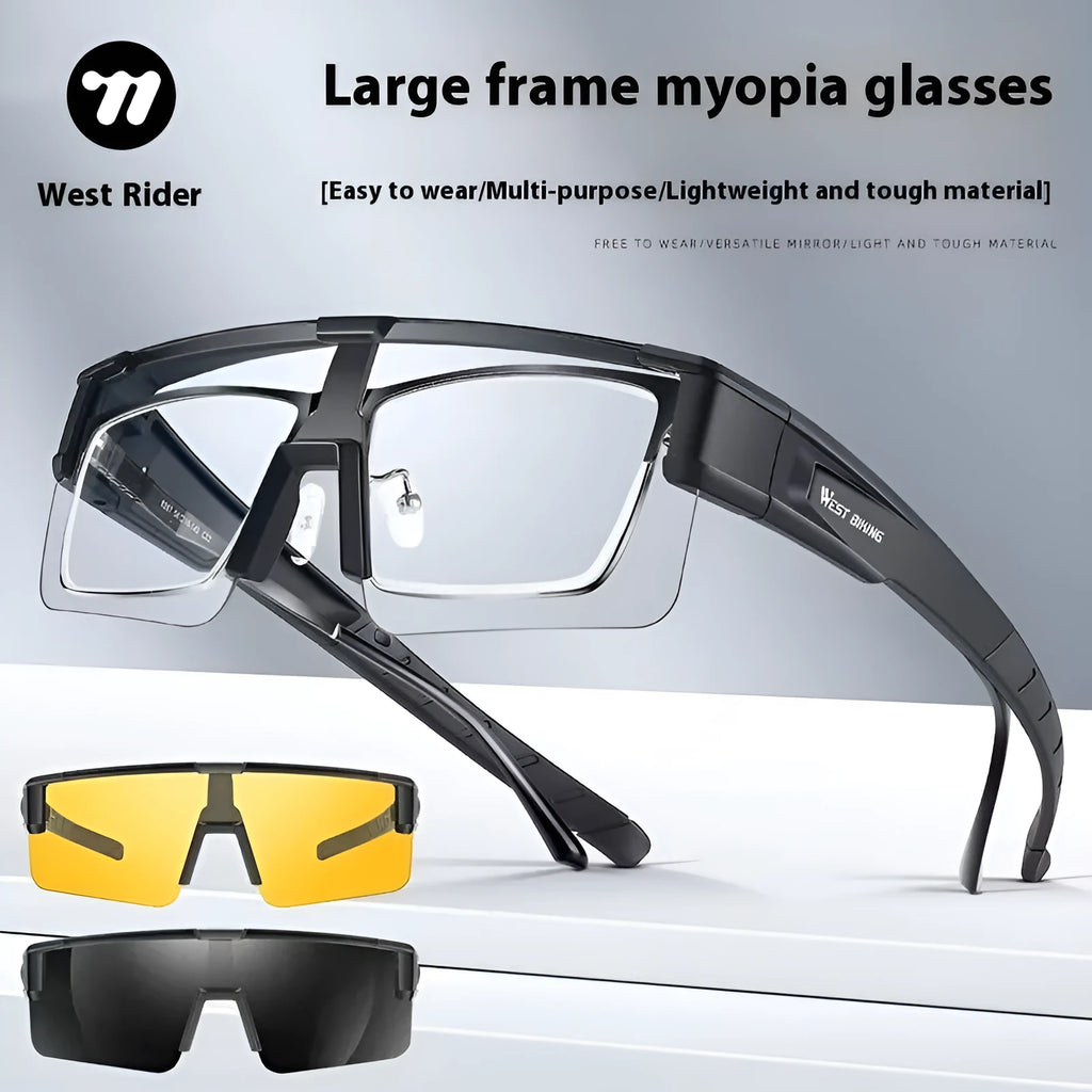 Bicycle colour changing glasses with large frame and semi-rimless design in black and gray