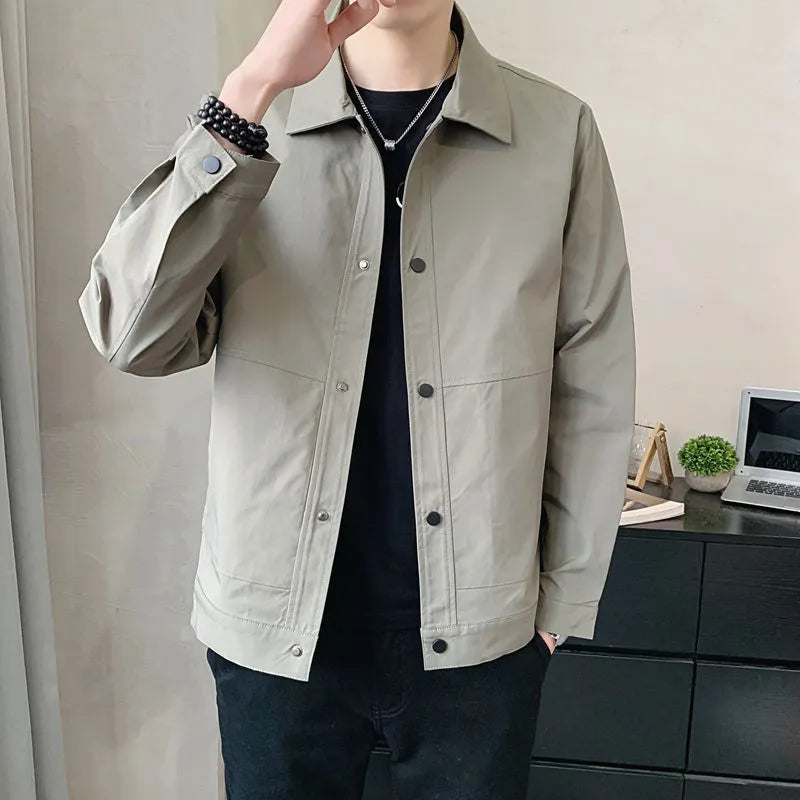Men's thin single-layer Korean style jacket in polyester, shown in light grey.