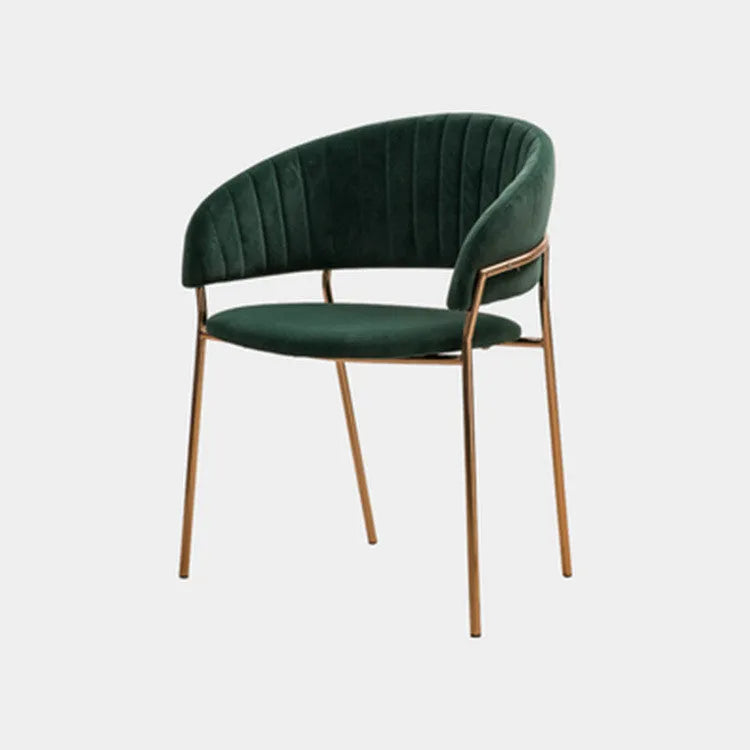 Gold plated makeup chair and dining room chair with metal frame and fabric upholstery in blue, gray, red, or dark green