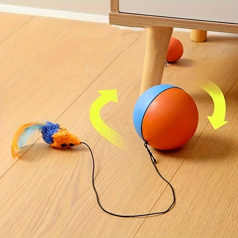 Grey plush mouse cat toy with blue and orange details measuring 8.5cm