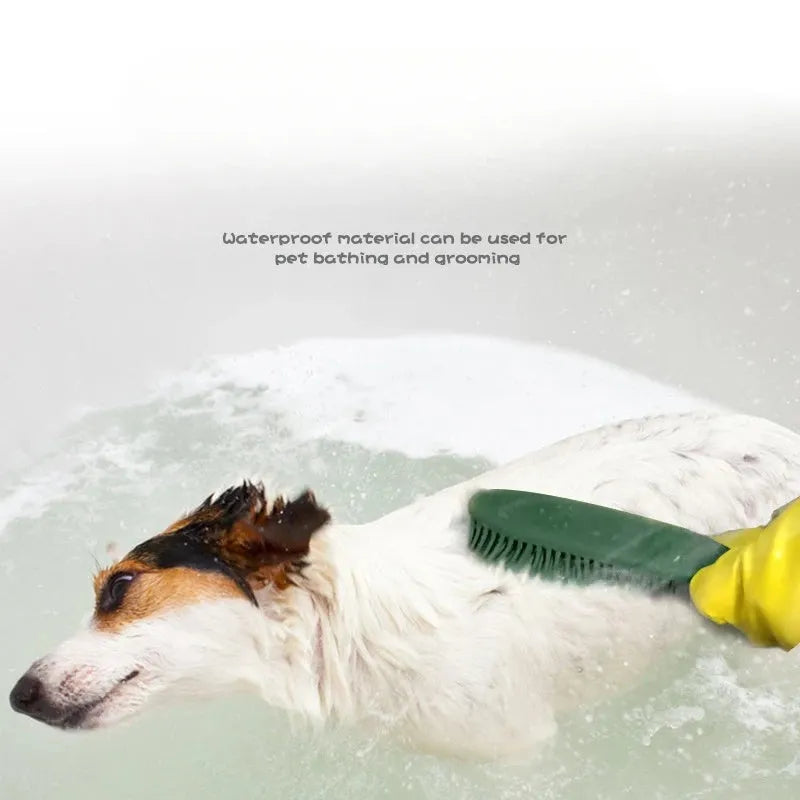 Green and pink pet grooming brush with massage function and hair collector for dogs and cats