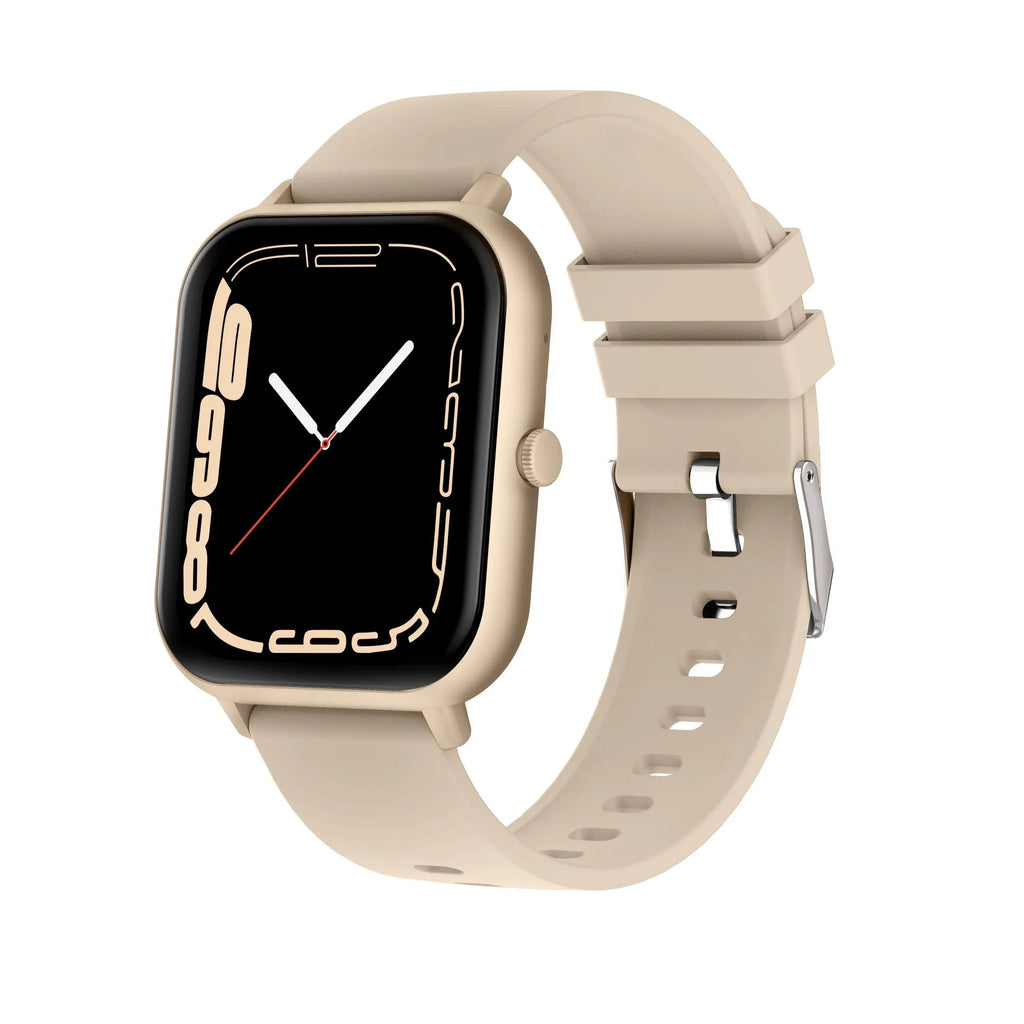 Bluetooth smart watch with AI voice control and heart rate monitor on wrist, shown in black colour.