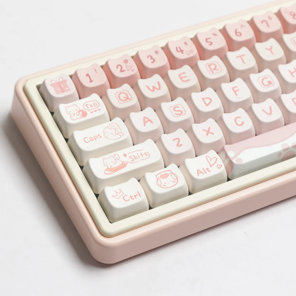Full set of PBT dye-sublimated key caps for mechanical keyboard, showing vibrant colours and over 98 keys.