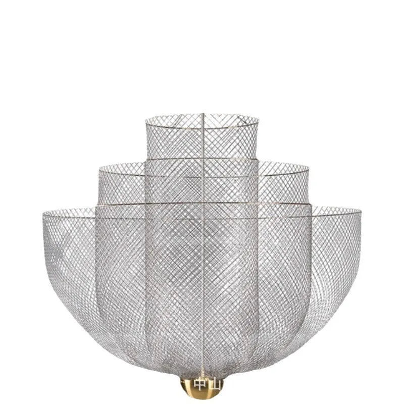 Nordic iron mesh geometric chandelier ceiling light in gold or silver finish, 450mm diameter