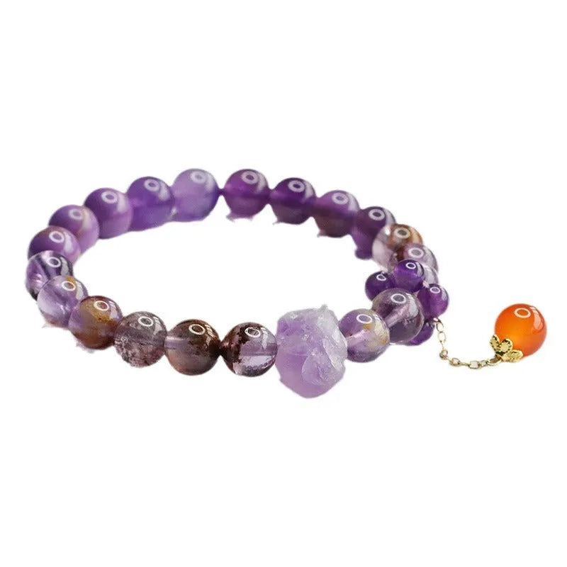 Natural nine purple amethyst and red agate crystal bracelet with 8mm beads
