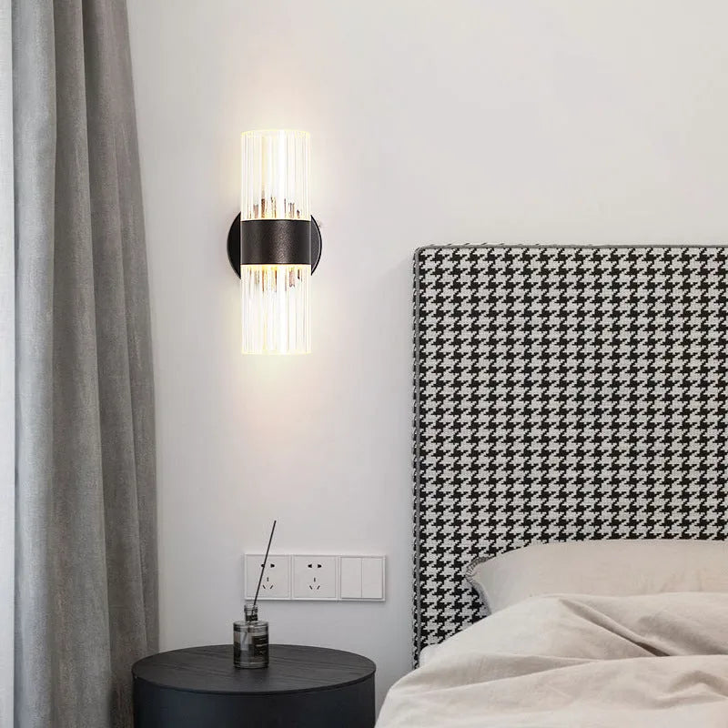 Round tube LED wall lamp black gold finish up and down light iron acrylic modern simple