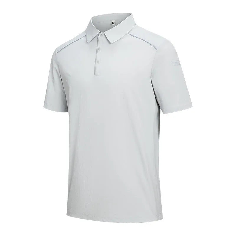 Man's solid colour polo shirt with short sleeves and a side slit, shown in a classic black colour.
