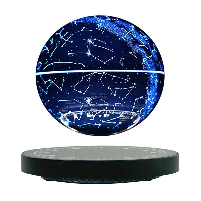 Maglev moon lamp in black, star ball shape on a bedside table with USB power