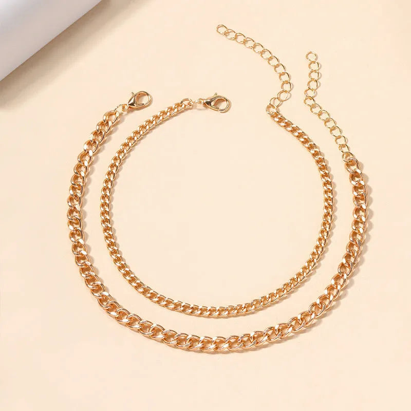 Gold and silver double-circle alloy anklet for women geometric chain