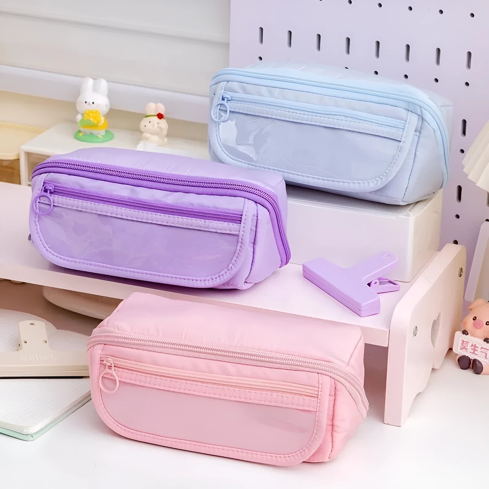 Korean style canvas pencil case with ten-layer flip design in multiple colour options