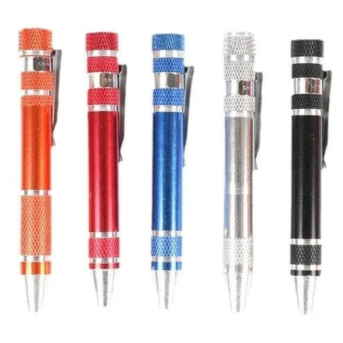 8 in 1 pen screwdriver set with aluminium alloy handle and multiple coloured bits