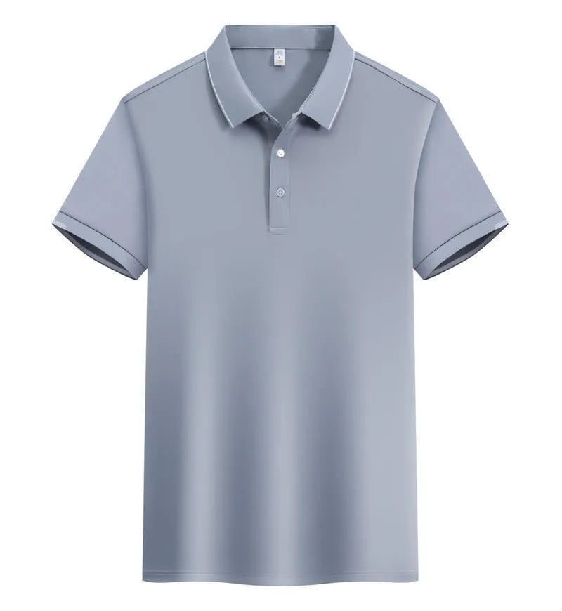 Cotton blend short sleeve polo shirt in loose fit showing colour options