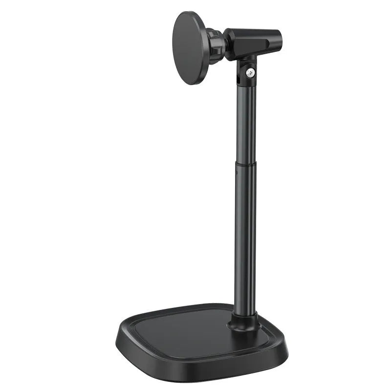 Magnetic phone holder retractable desktop stand in T8 magnetic black, alloy construction, universal fit
