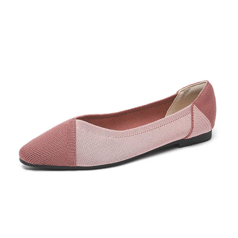 Women's Flyknit flat shoes in woven knitted design with soft sole, shown in multiple colour options