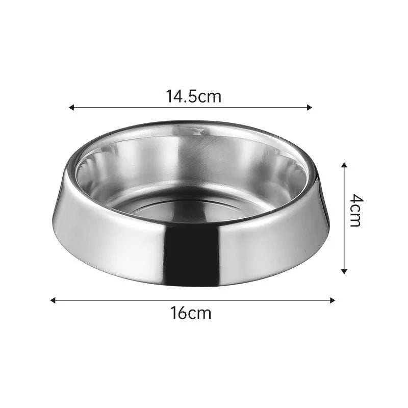 Thick stainless steel pet bowl with non-slip base in 200ml and 400ml sizes